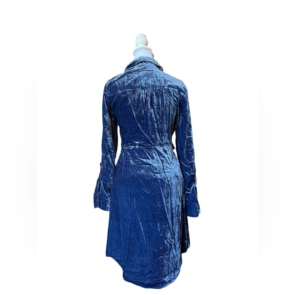 Anthropologie Maeve Women's Deep Blue Velvet Wrap Dress Size 6 V-Neck Belted - Picture 4 of 11